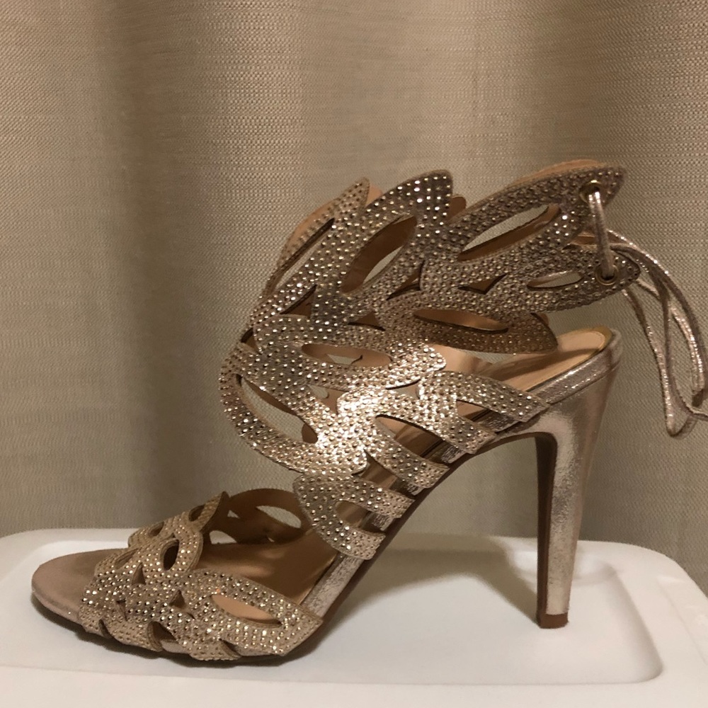 Gold heels with rhinestones